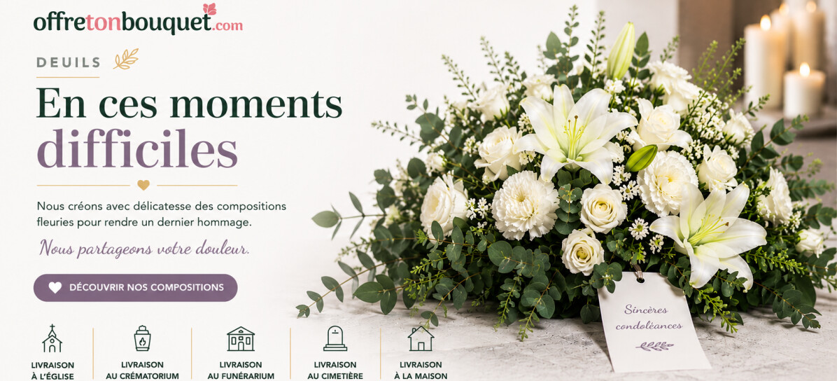 Exprimez votre soutien et votre compassion avec une composition florale sobre et élégante. Votre fleuriste local à Lens, Arras et Douai vous accompagne dans ce moment difficile