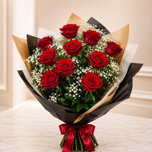 Bouquet de 10 grande rose rouge 70cm gros boutons